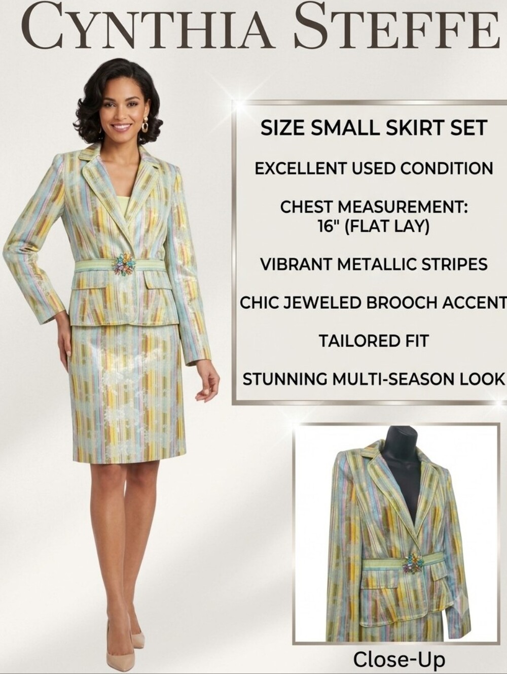 Cynthia Steffe Vintage Multicolor Striped Women’s Blazer and Skirt Set Small